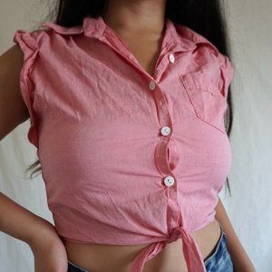 CUTE CROPPED RED PICNIC BUTTON UP TOP 🌸💫